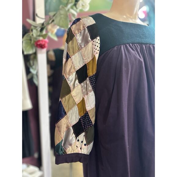 Ahcahcum Japanese Designer Quilted Shift Dress Purple Green Mod Twee XS/S - Picture 5 of 8